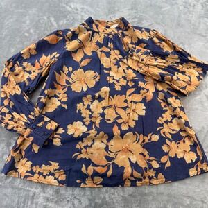 Beautiful by‎ Lawrence Zarian Navy Orange Floral Mock Neck Blouse Small